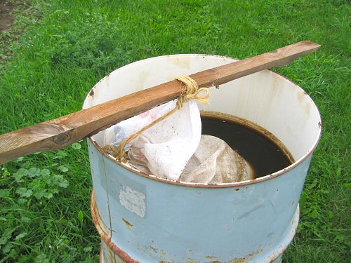 Compost tea in a barrel