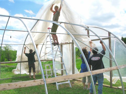 Hoophouse: getting the plastic over
