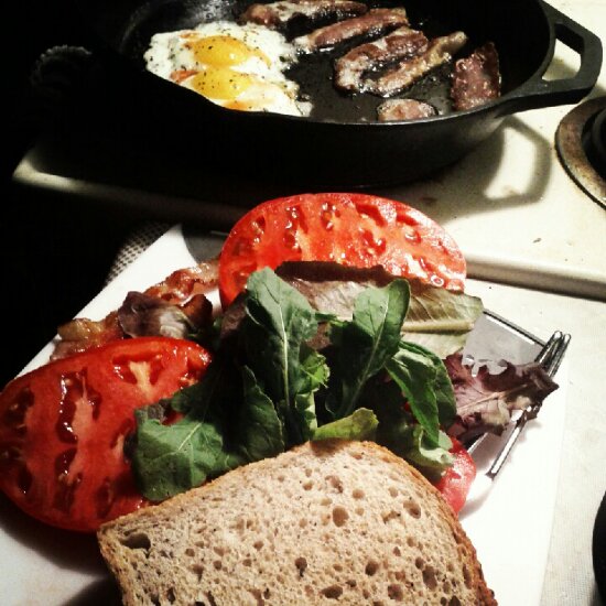 Basic bacon-lettuce-tomato plus egg sandwich